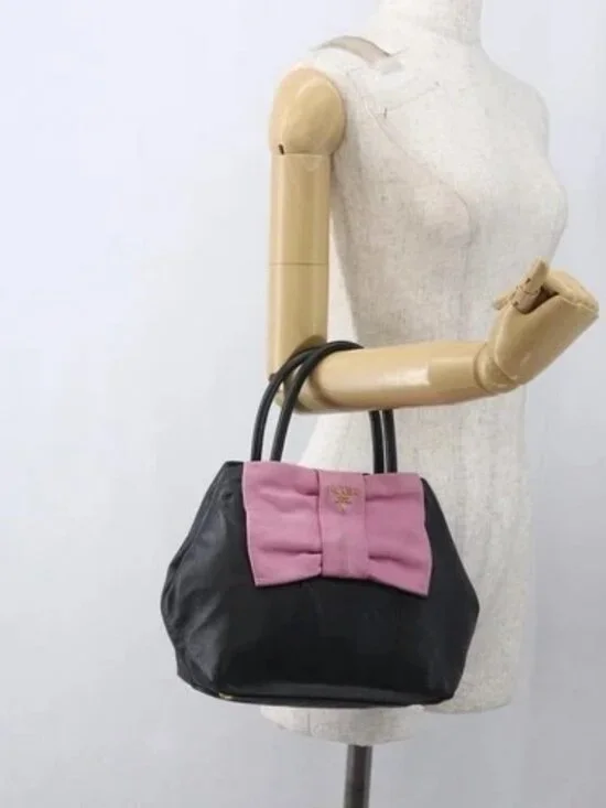 PRADA Hand Bag Leather Black Gold Auth 168382 - Picture 14 of 16